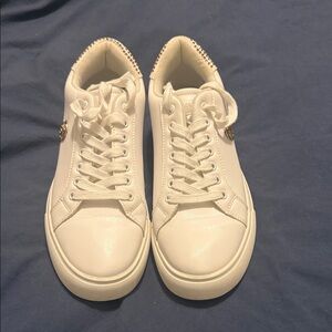 White Women's Sneakers - Gold Bling Accents